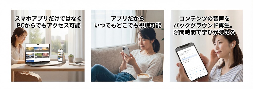 PCアクセス・いつでも視聴・バックグラウンド再生の特徴
